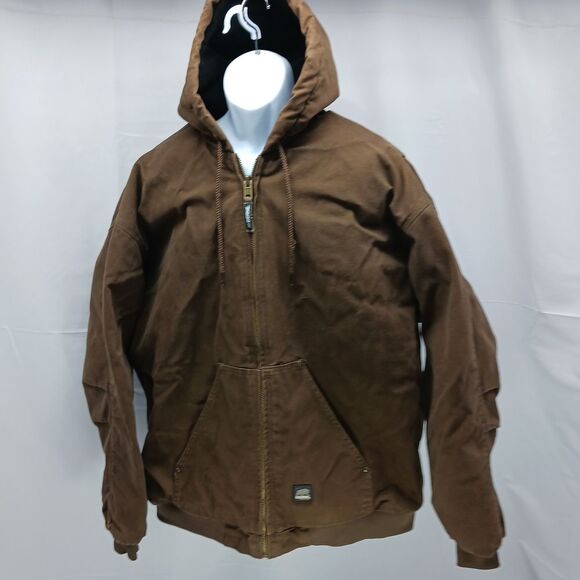 Berne Men's Brown Quilted Lined Hooded Work Jacket - Durable Canvas Heavy Duty